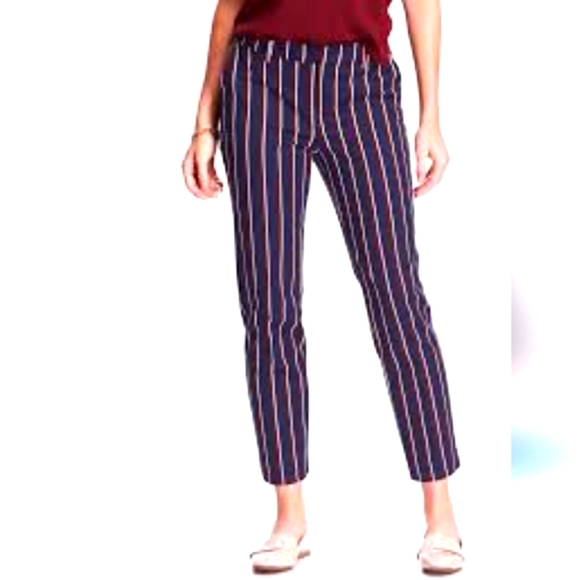 Old Navy Stripes (Navy/White/Burgundy) Relaxed Mid-Rise Women's Pants - Picture 2 of 15